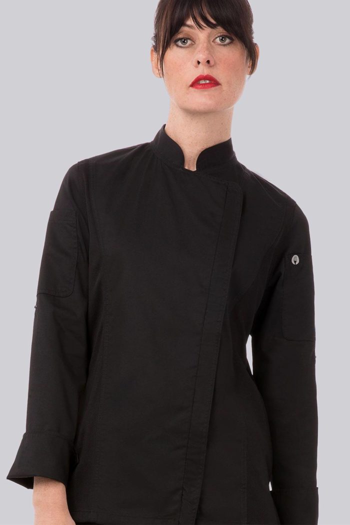 Liquid Yacht Wear Chefworks ladies Hartford long sleeve chef coat (black) Liquid Yacht Wear