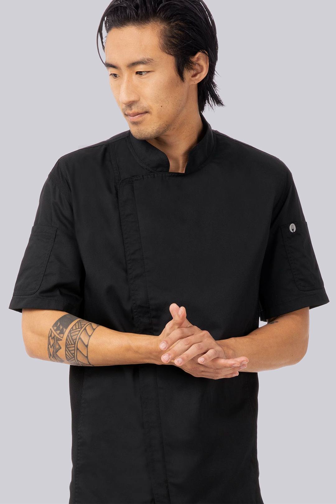 Chef Works Mens Short Sleeve Cloth Button Coat Jacket Size XS or 3XL BNWT Black 